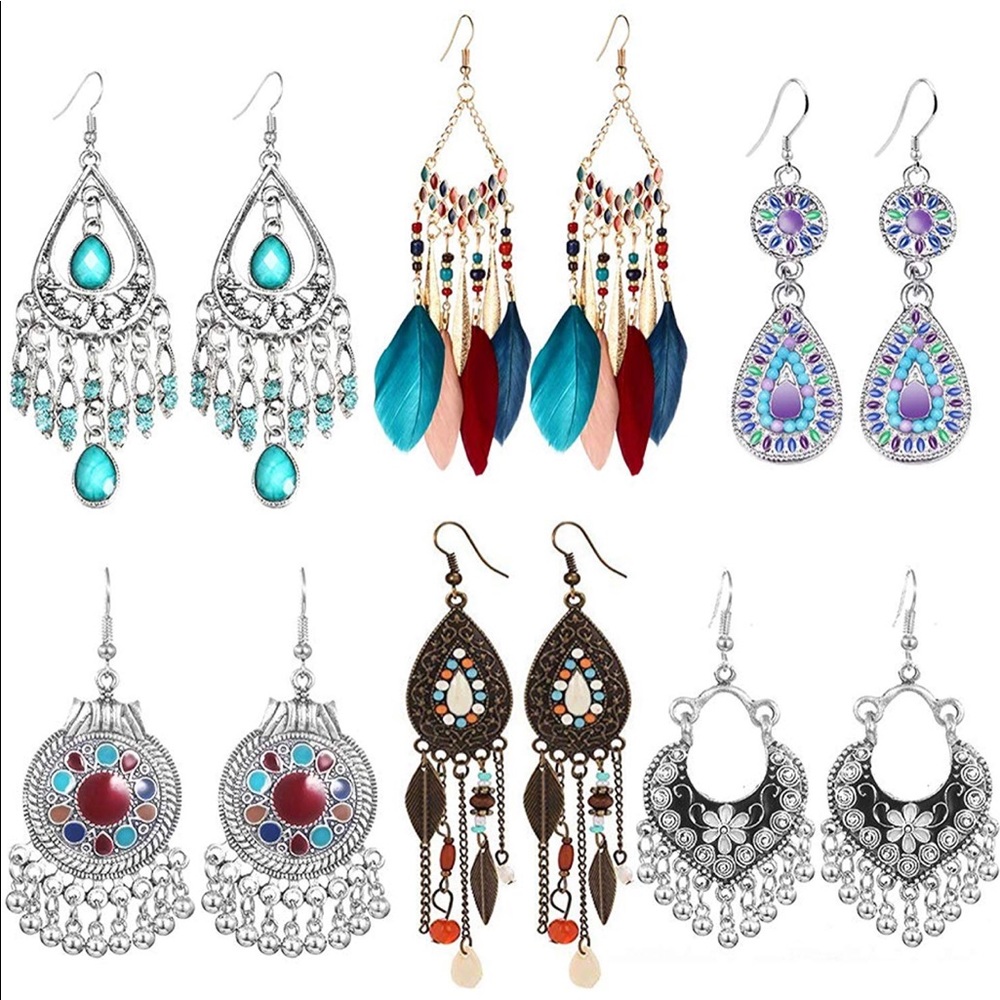 6 Pairs Vintage Drop Dangle Earrings Bohemian